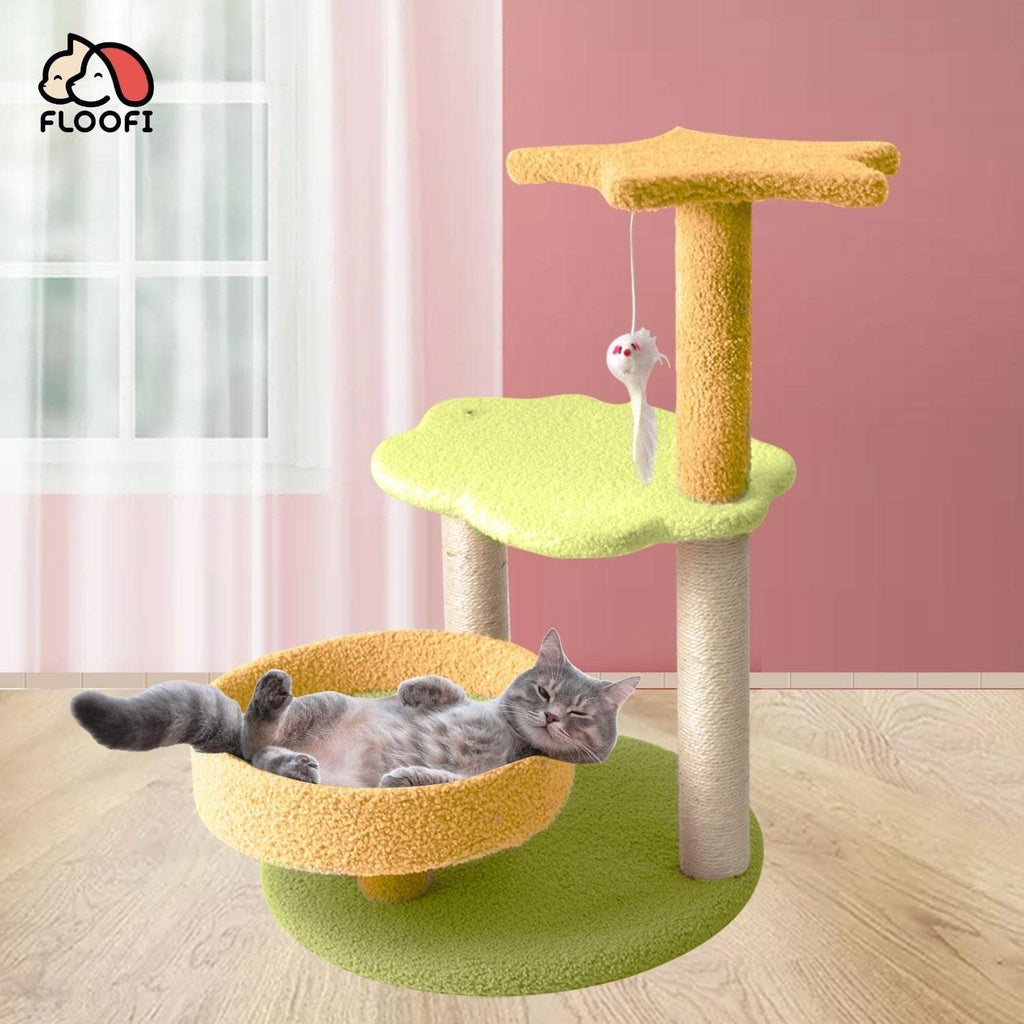 Floofi 75cm Galaxy Plush Scratching Post Cat Tree Yellow Green FI-CT-144-MM - The Cat Den