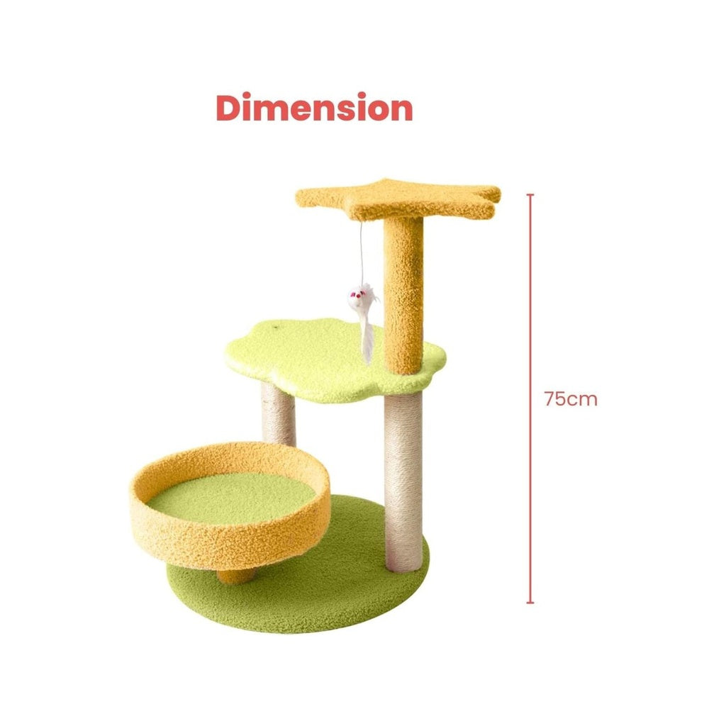 Floofi 75cm Galaxy Plush Scratching Post Cat Tree Yellow Green FI-CT-144-MM - The Cat Den