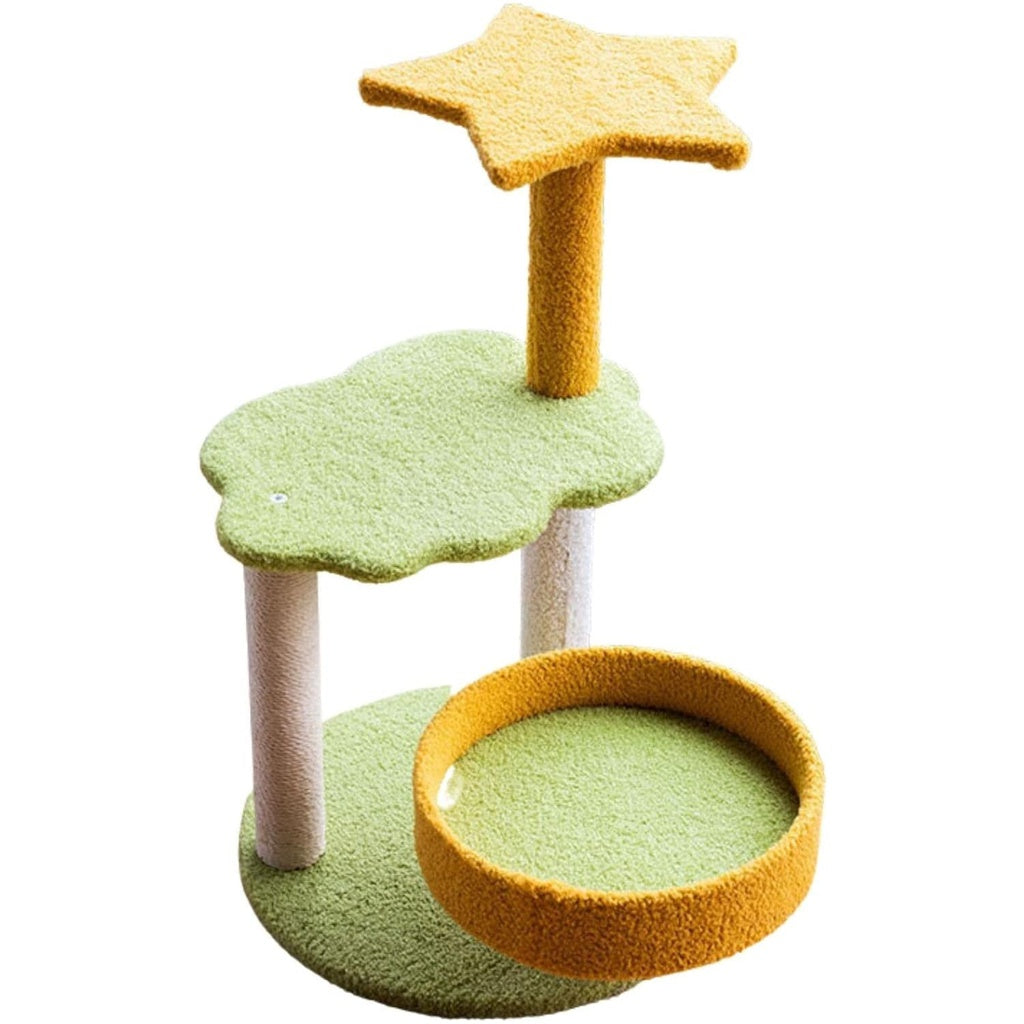 Floofi 75cm Galaxy Plush Scratching Post Cat Tree Yellow Green FI-CT-144-MM - The Cat Den