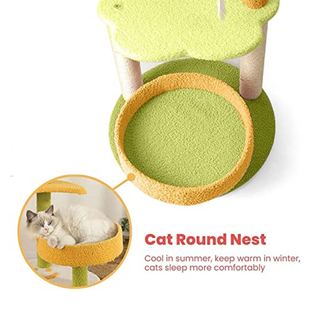 101cm Galaxy Plush Cat Condo Cat Tree - Yellow & Green - The Cat Den