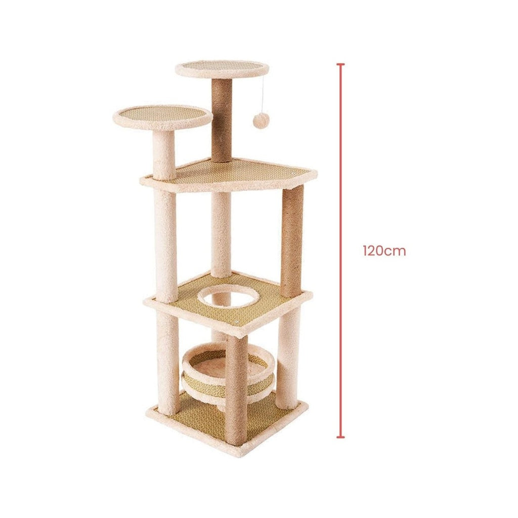 Floofi 120cm 5 Layer Cat Condo Cat Tree Beige FI-CT-151-MM - The Cat Den