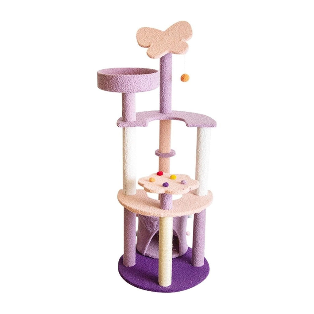 128cm Butterfly Plush Cat Condo Cat Tree - Pink & Purple - The Cat Den