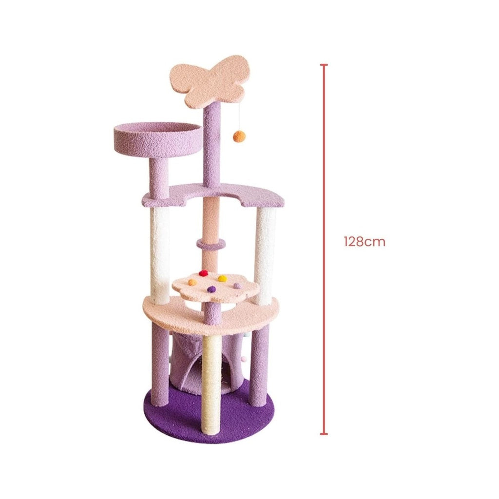 128cm Butterfly Plush Cat Condo Cat Tree - Pink & Purple - The Cat Den