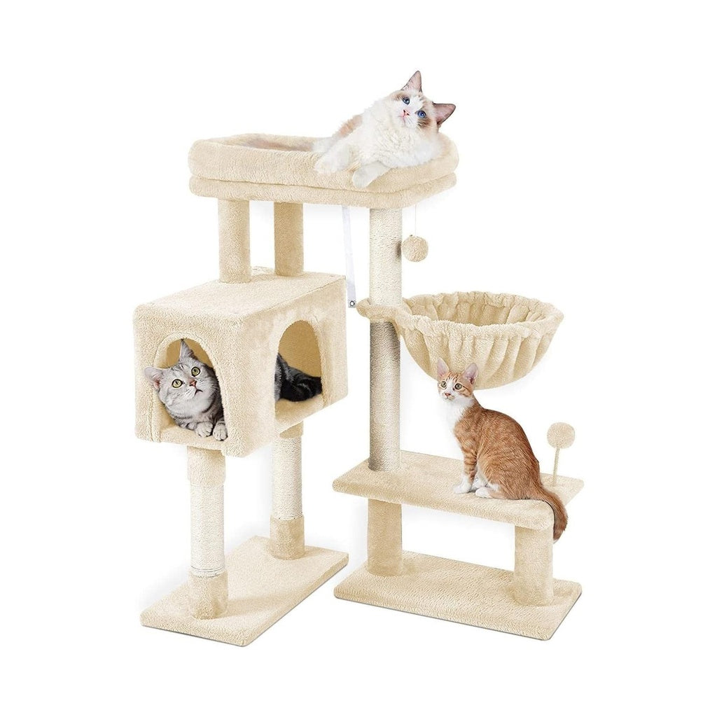 Floofi 97cm Adjustable Base Plush Cat Tree Beige FI-CT-165-ZZ - The Cat Den