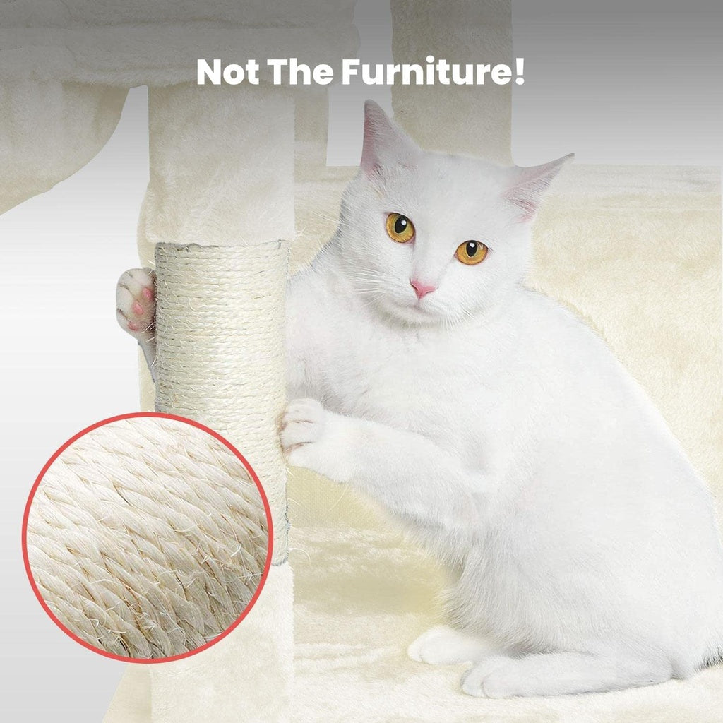 Floofi 97cm Adjustable Base Plush Cat Tree Beige FI-CT-165-ZZ - The Cat Den