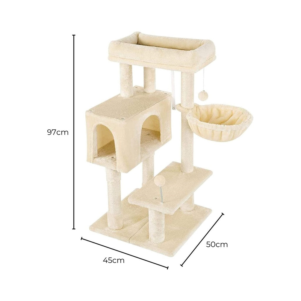 Floofi 97cm Adjustable Base Plush Cat Tree Beige FI-CT-165-ZZ - The Cat Den