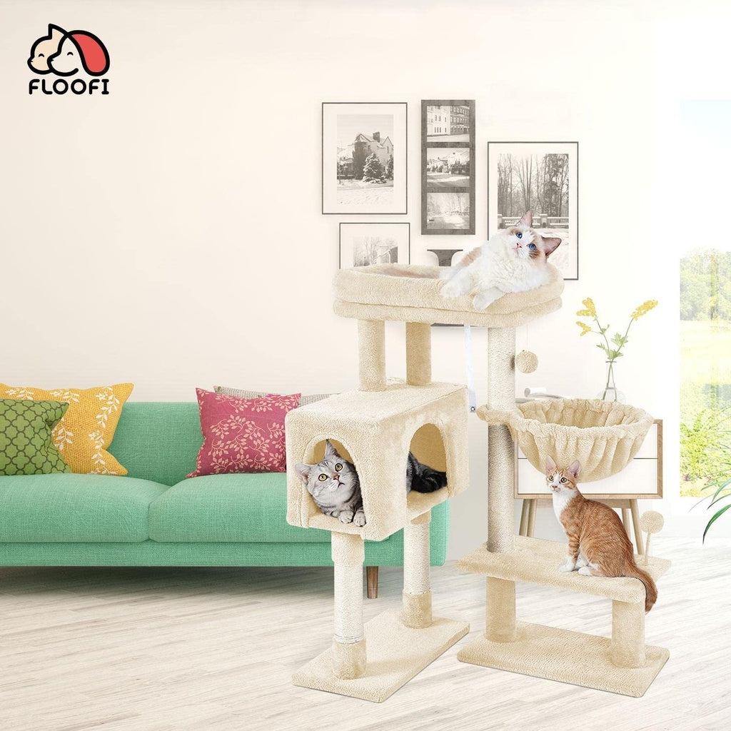 Floofi 97cm Adjustable Base Plush Cat Tree Beige FI-CT-165-ZZ - The Cat Den