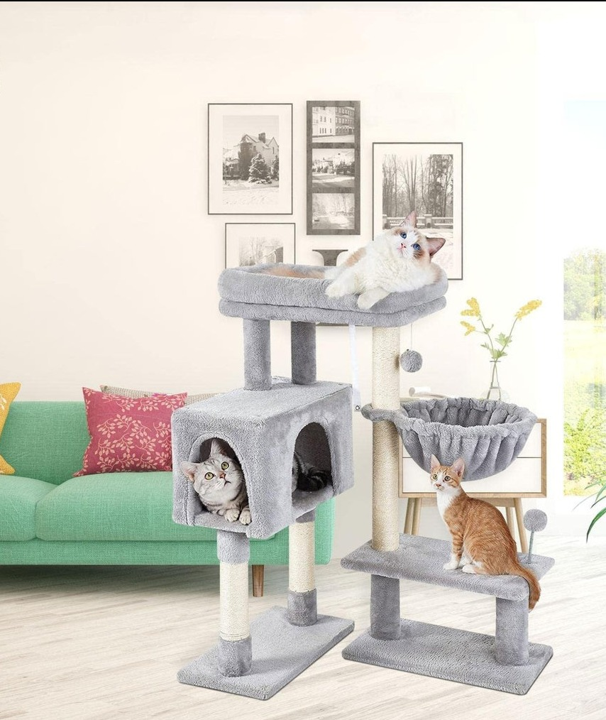 97cm Plush Cat Tree Light Grey - The Cat Den