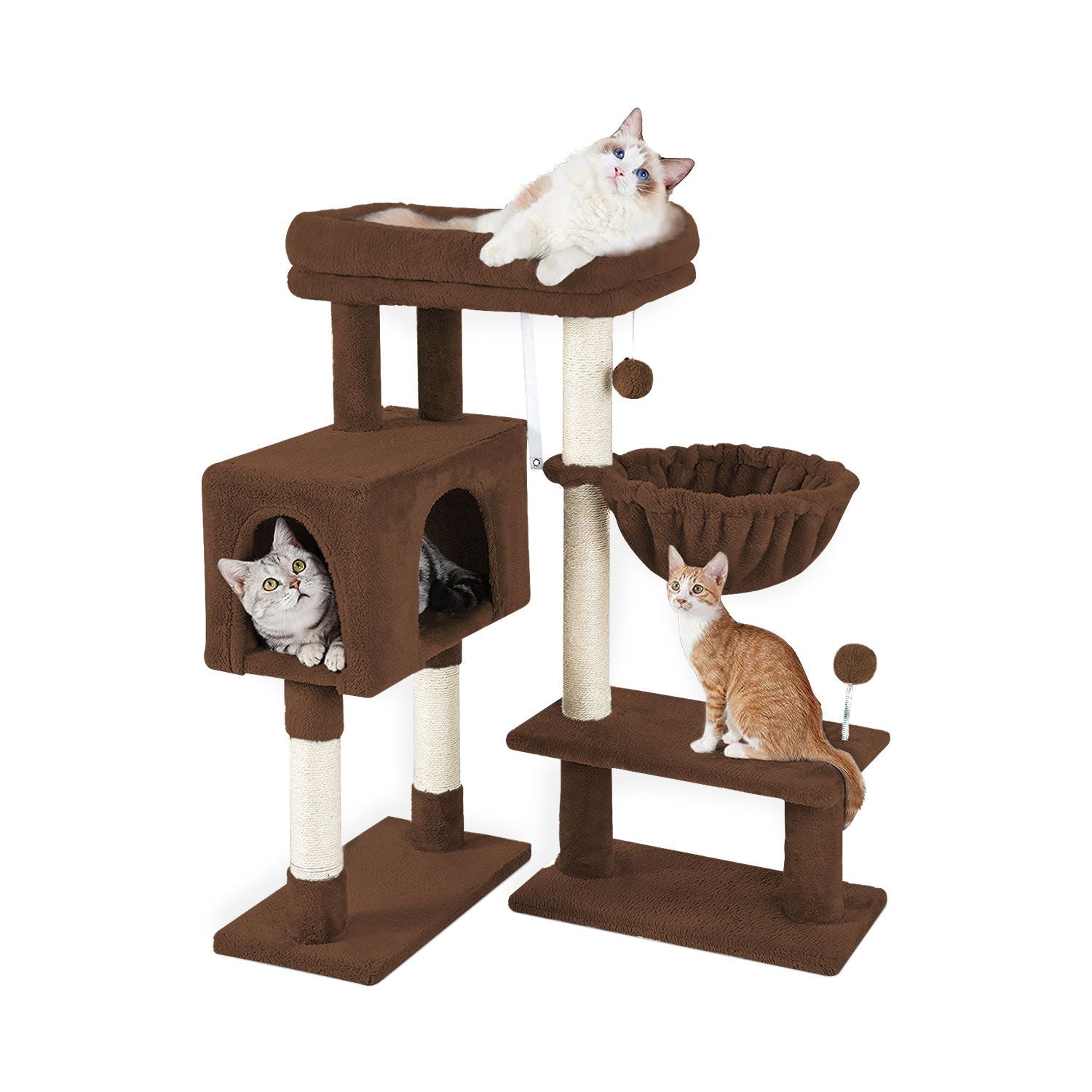 97cm Adjustable Base Plush Cat Tree - Brown - The Cat Den