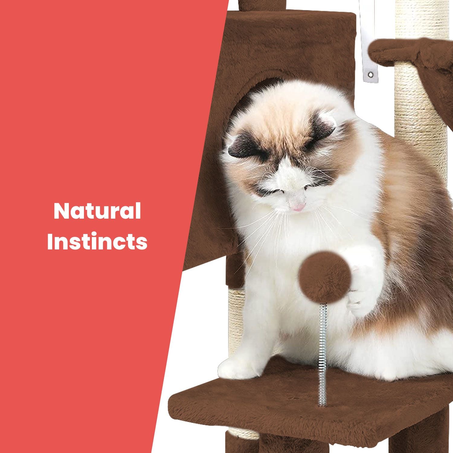 97cm Adjustable Base Plush Cat Tree - Brown - The Cat Den