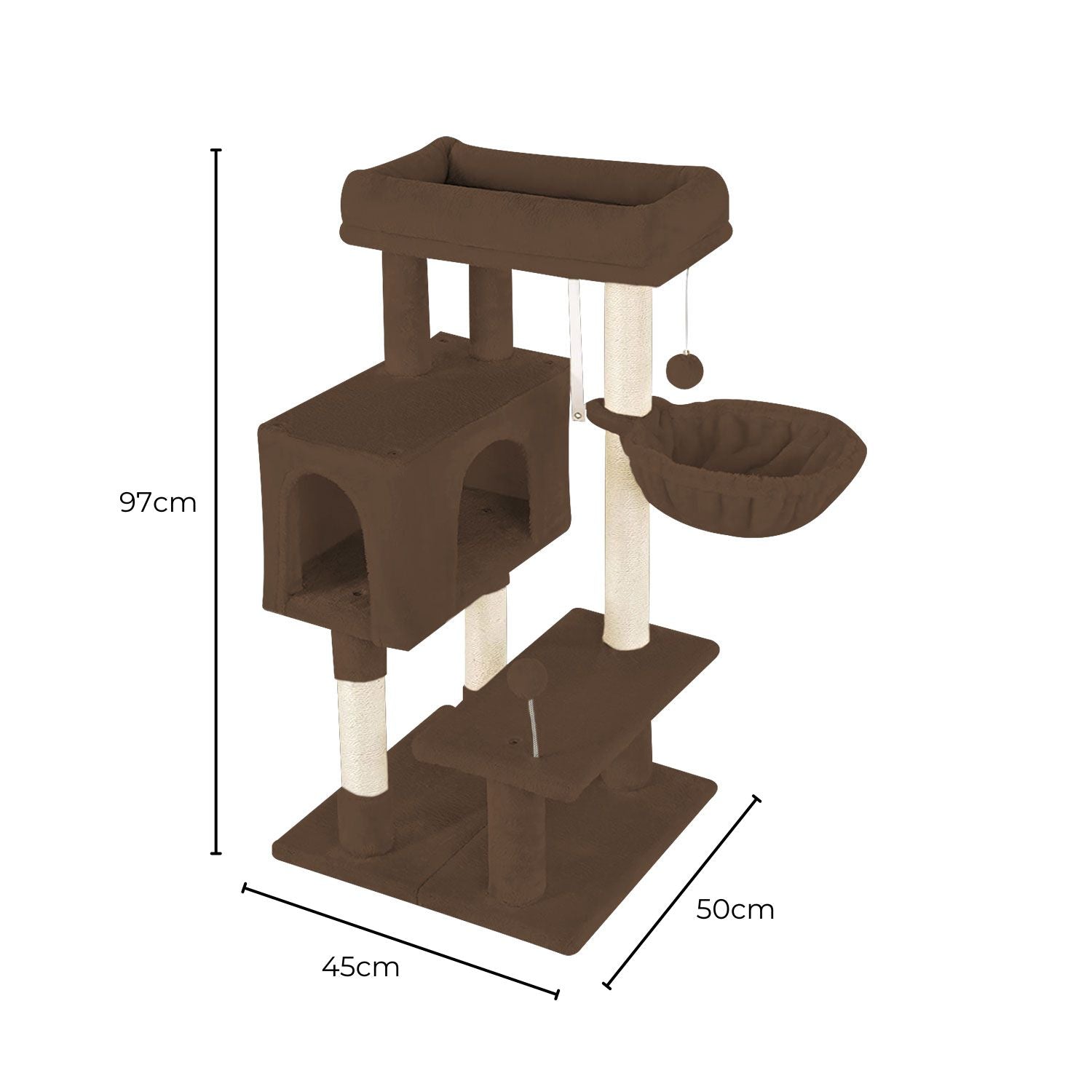 97cm Adjustable Base Plush Cat Tree - Brown - The Cat Den