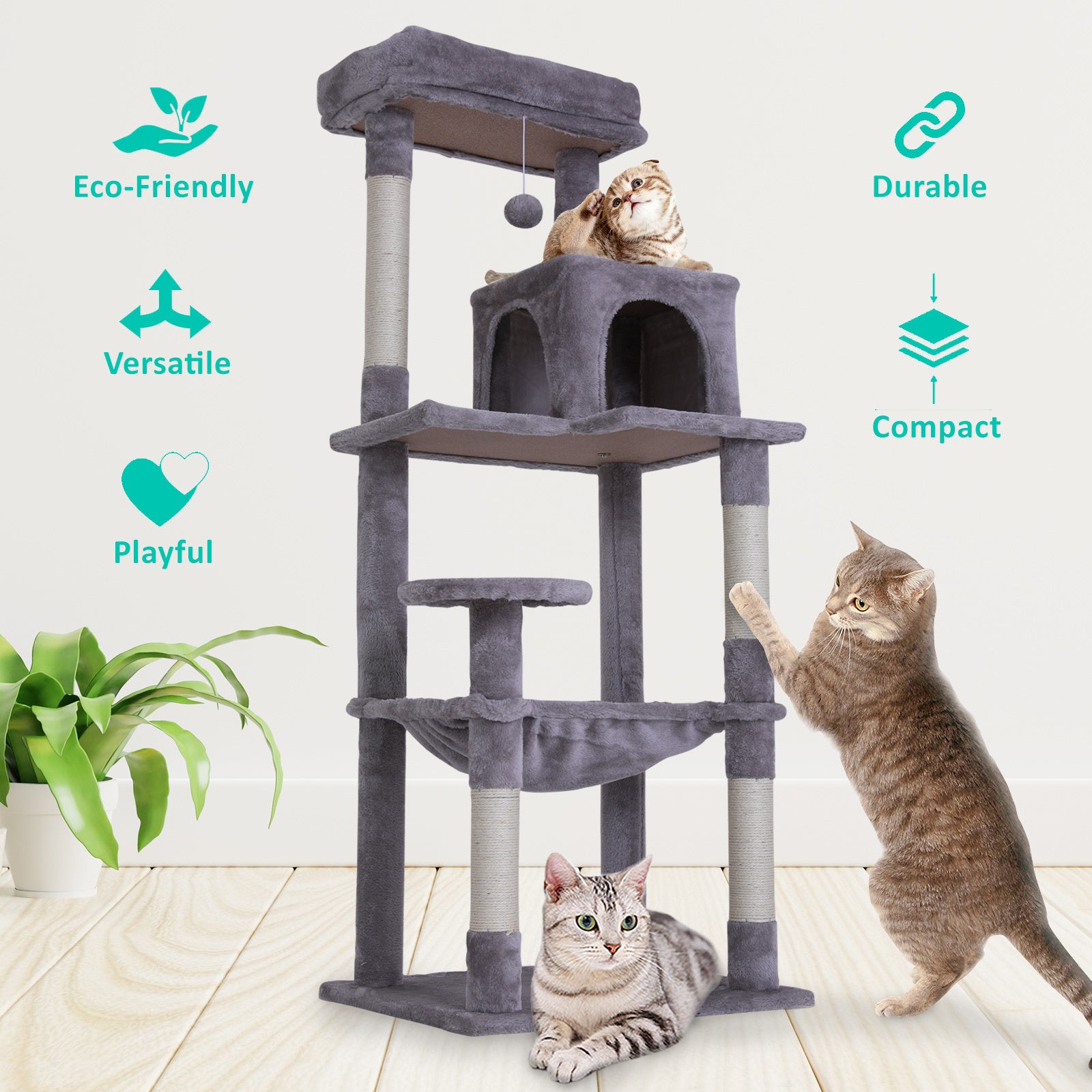 143cm Grey Cat Tree CATOPIA Sisal Scratching Post Scratcher Pole Condo House Tower - The Cat Den