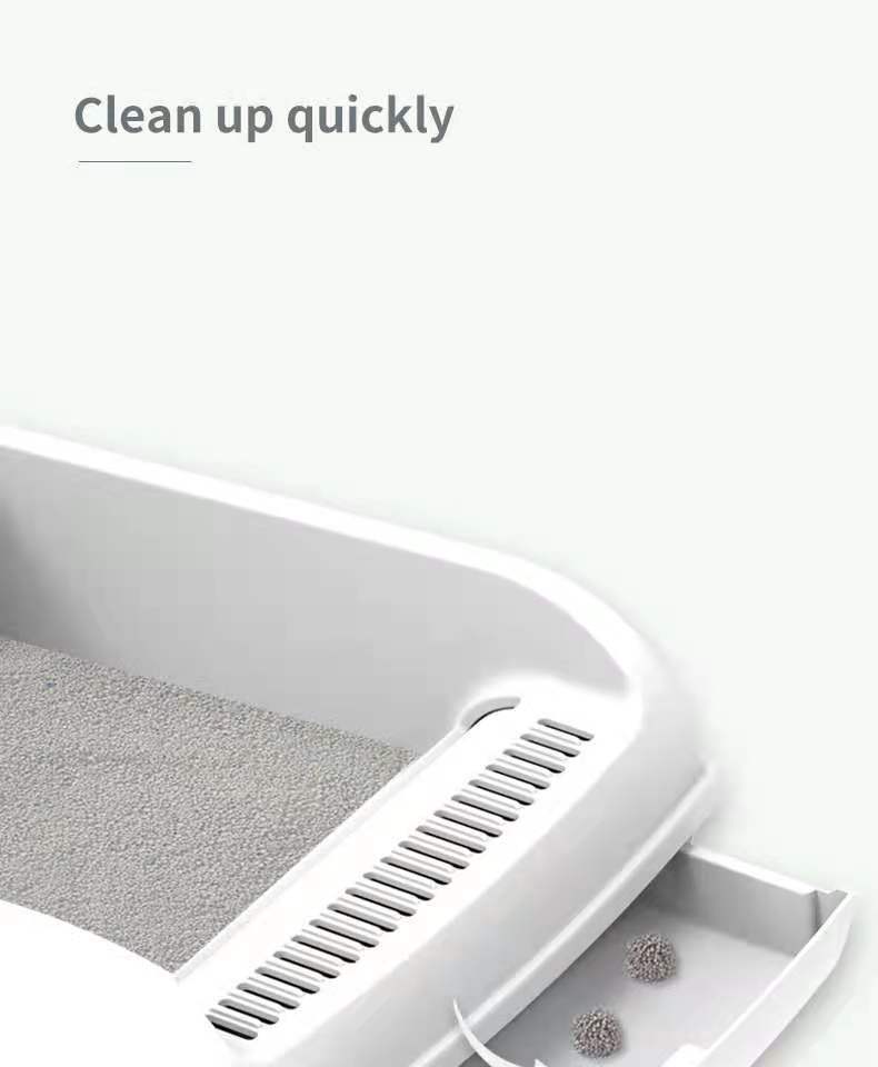 Large Cat Litter Tray with Rack Scoop & Drawer-Style Box - White - The Cat Den