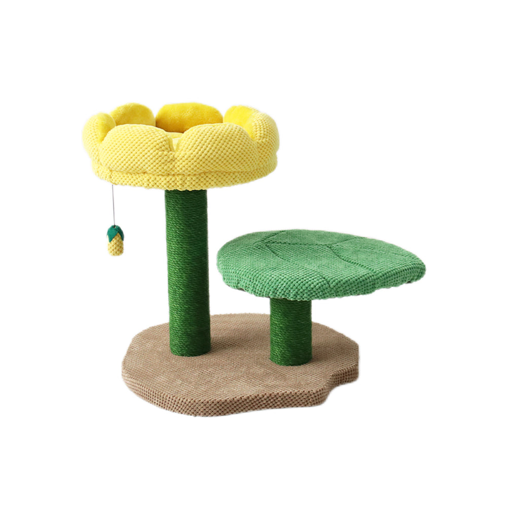 CATIO 2 Level Yellow Camelia Flower Cat Scratching Tree - The Cat Den