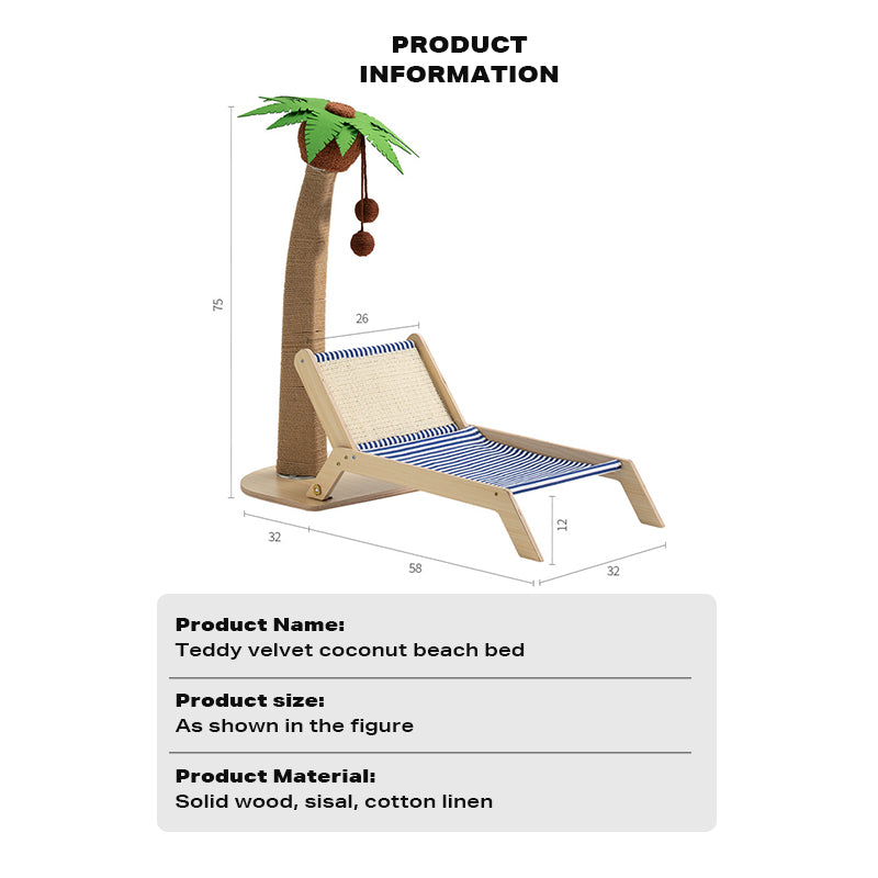 Wood coconut tree lounge chair cat bed & scratching post - The Cat Den