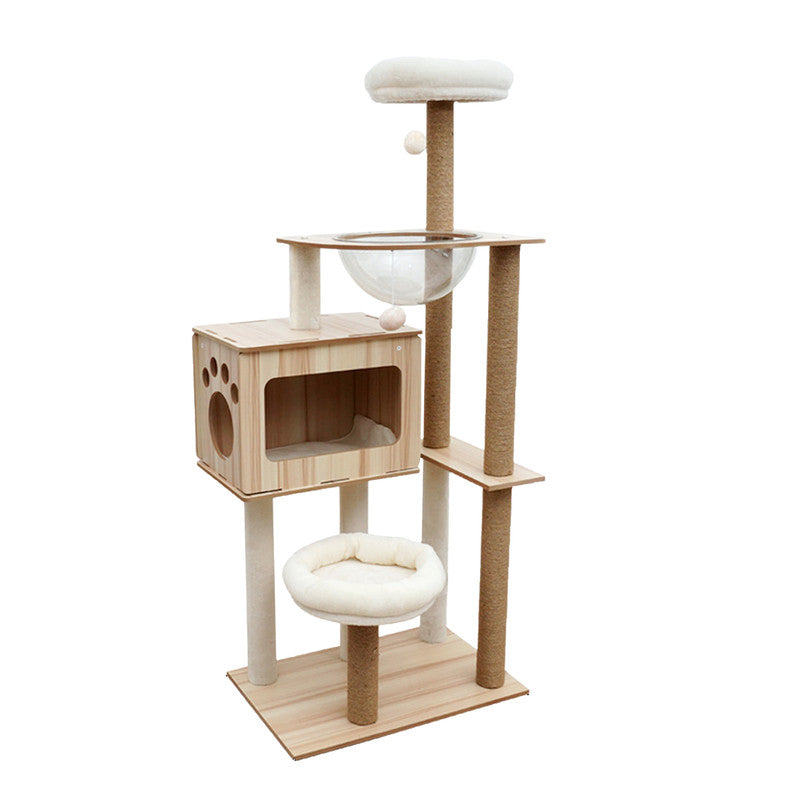 135cm Wooden Cat Tree With Plush Bed & Capsule Pod - The Cat Den