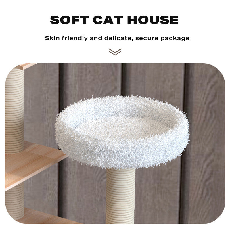 135cm Wooden Cat Tree With Plush Bed & Capsule Pod - The Cat Den