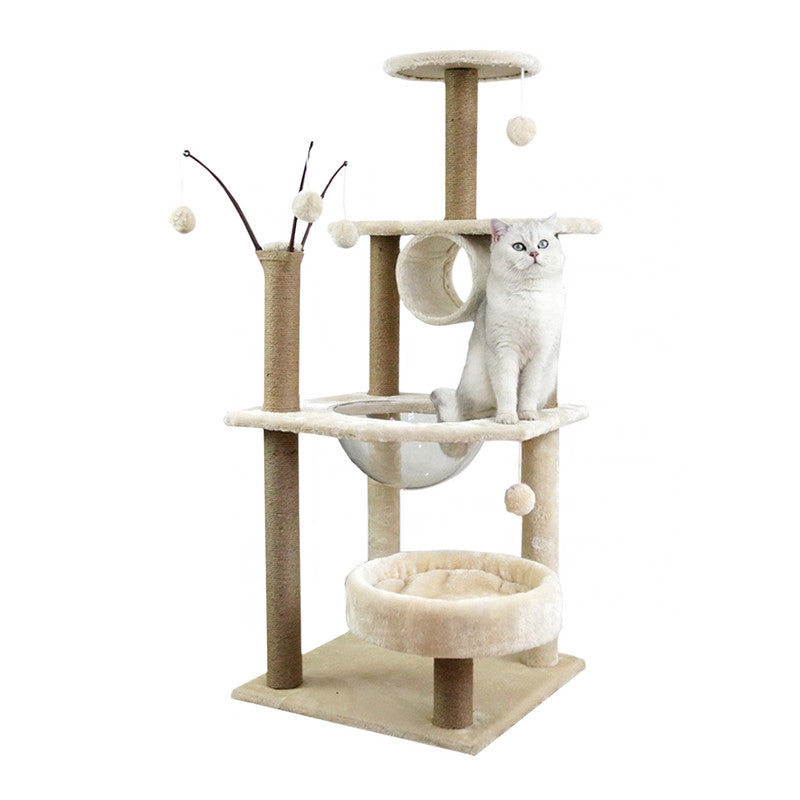 120cm Premium Cat Tree With Soft Plush Bed & Hanging Toys - The Cat Den