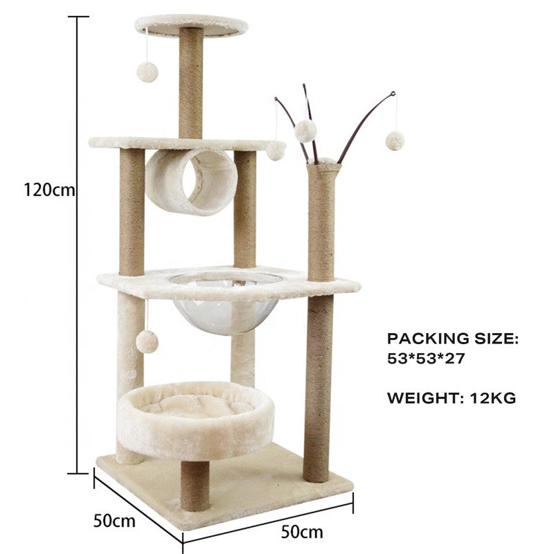 120cm Premium Cat Tree With Soft Plush Bed & Hanging Toys - The Cat Den