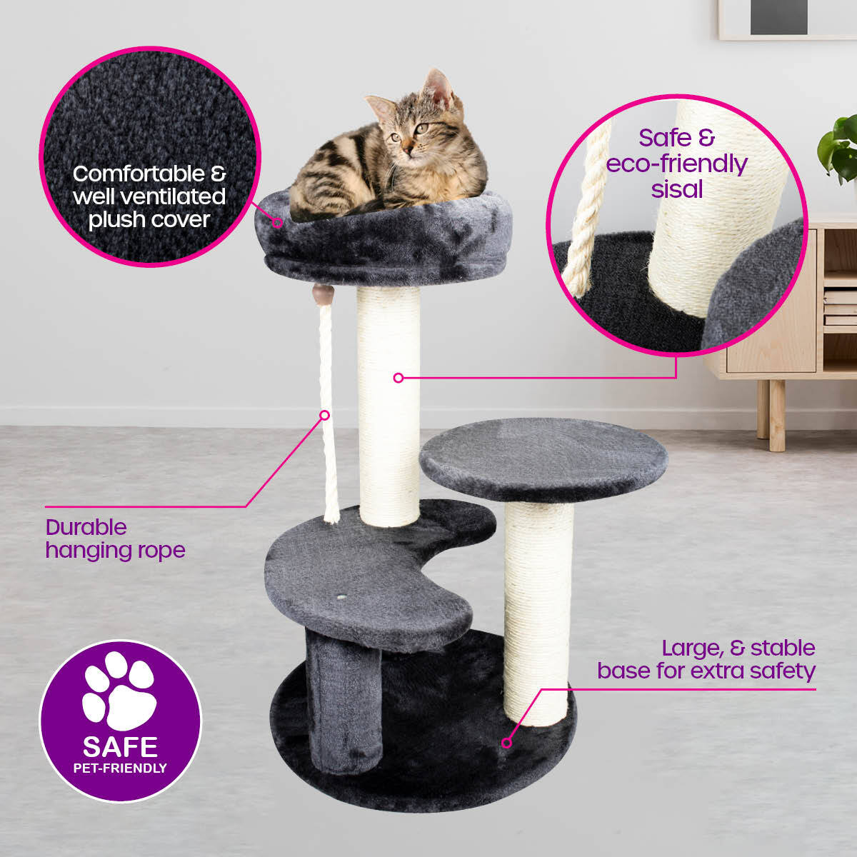 65cm Plush Scratcher Cat Bed Tower - The Cat Den