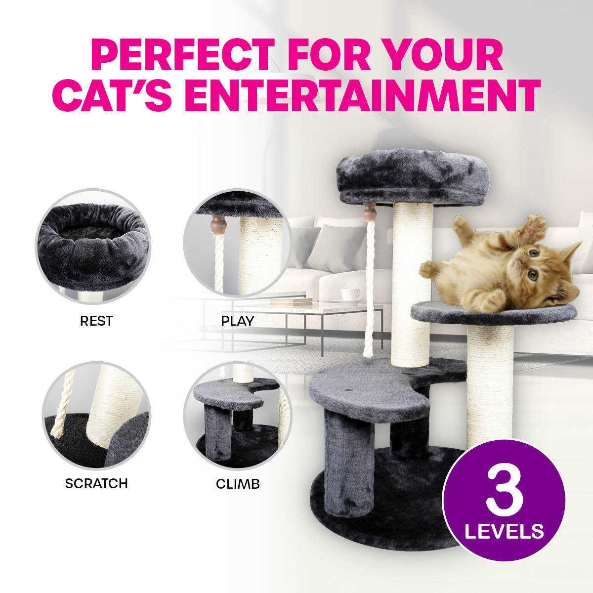 65cm Plush Scratcher Cat Bed Tower - The Cat Den